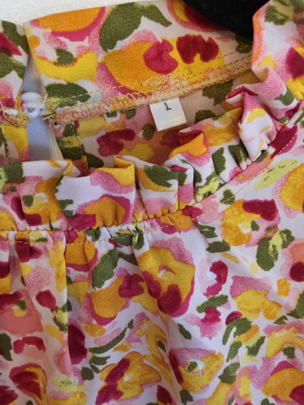 Floral Pink & Yellow Short Sleeve Blouse - Picture 3 of 4